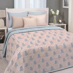 Myntra Elegant Homes Peach Floral Printed Microfiber 350 GSM AC Room Double Bed Comforter-image-101