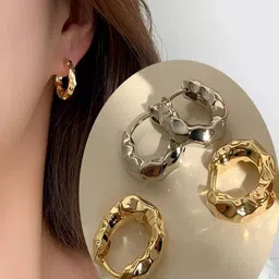 FIMBUL Set Of 2 Rhodium-Plated Textured Circular Shaped Hoop Earrings image 5