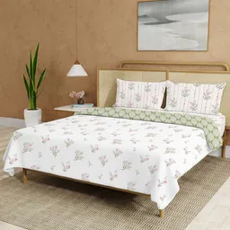 URBAN SPACE Pink & Green Floral Cotton 2 Piece Double Queen Superfine Bedding Set-image-24