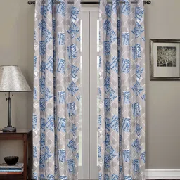 Aura Grey & Blue 2 Pieces Geometric Printed Long Door Curtain-73