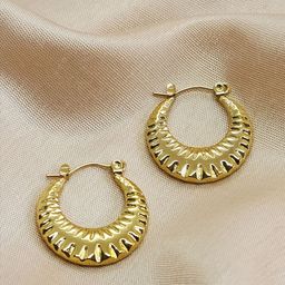 DressBerry Gold-Plated Contemporary Stainless Steel Textured Premium Hoop Earrings-50