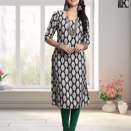 HERE&NOW Selection Of 2 Ethnic Motifs Printed Round Neck Straight Kurta-image-57