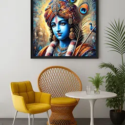 999Store Blue & Orange Colored Lord Krishna Printed Canvas Wall Art-picture-10