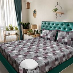 Myntra Elegant Homes Purple & Grey Geometric 400 TC King Bedsheet with 2 Pillow Covers-image-52