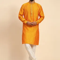 Moda Rapido Floral Woven Design Mandarin Collar Art Silk Straight Kurta With Churidar-image-30