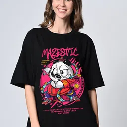 OWL MINK Women Graphic Printed Round Neck Cotton Oversized T-shirt-picture-41