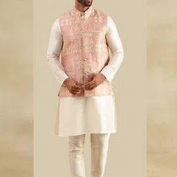SOJANYA Mandarin Collar Straight Kurta With Pyjamas & Nehru Jacket-picture-38