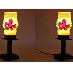 SOMIL Set Of 2 Brown Printed Glass Cylindrical Shaped Table Lamp-image-51
