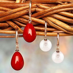 AMI Set Of 2 Rose Gold-Plated Artificial Beaded Oval Shaped Drop Earrings-28