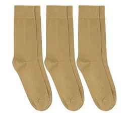 Akeeta Unisex Pack of 3 Khaki Solid Full Length Cotton Socks-picture-17