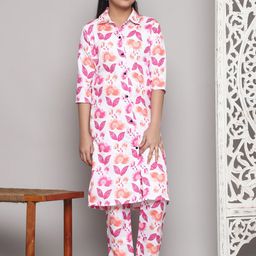 Bholukart Girls Floral Printed Spread Collar Straight Kurta With Trousers-image-42