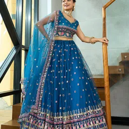 Warthy Ent Embroidered Sequinned Semi-Stitched Lehenga & Unstitched Blouse With Dupatta image 3