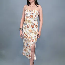 THE BEHRUZ THEORY Shoulder Straps Floral Printed Sheath Midi Dress-picture-9