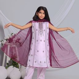 misbis Girls Ethnic Motifs Embroidered Regular Sequinned Kurti with Palazzos & With Dupatta-picture-8