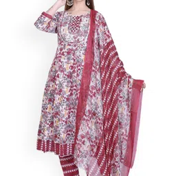 WOOL 4U Women Floral Printed Empire Kurta with Trousers With Dupatta-54