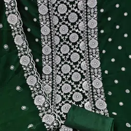 HERE&NOW Floral Embroidered Thread Work Georgette Unstitched Dress Material-image-65