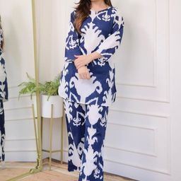 KALINI Floral Printed Round Neck Top With Trousers Co-Ords-30
