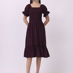 VINISHAA KLOTHING Women Puff Sleeves Drop-Waist Midi Dress-image-34
