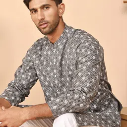Anouk Rustic Men Geometric Printed Regular Pure Cotton Kurta with Pyjamas image 5