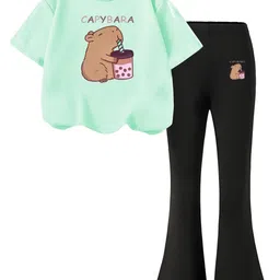 YK Girls Printed Round Neck T-shirt With Trousers-picture-4