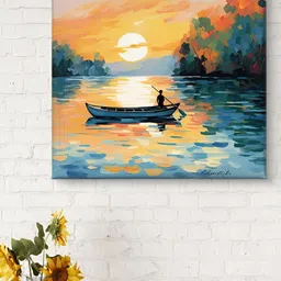 Myntra Elegant Homes Orange & Green Boat in River Canvas Wall Painting-image-45