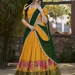LOOKNBOOK ART Woven Design Silk Ready to Wear Lehenga & Unstitched Blouse With Dupatta-picture-44