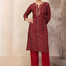 Nayam By Lakshita Floral Printed Sequinned Straight Kurta with Trousers & Dupatta-22