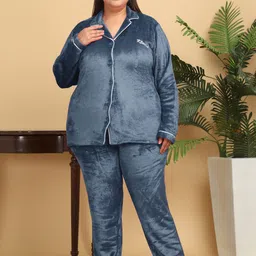 KLOTTHE Plus Size Women Solid Woolen Winter Night suit-image-12