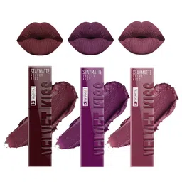 krayons Set Of 3 Velvet Kiss Liquid Lipstick 3.5ml Each-Burgundy-Burnt Maroon-Dusty Mauve-49