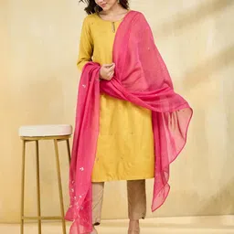 Fabindia Floral Embroidered Cotton Silk Dupatta With Thread Work-image-30