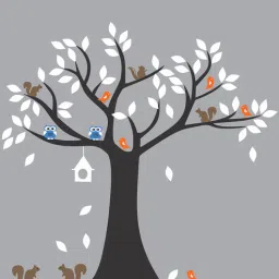 print mantras Pvc Wall Stickers Beautiful Birds Owl Squirrel On A Tree-picture-9