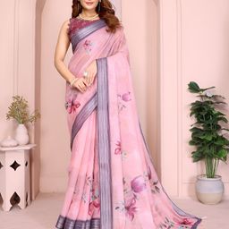 TANU CREATIONS Floral Printed Saree with Zari Border-picture-35