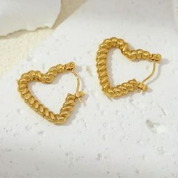 Estailo fashion Gold-Plated Heart Shaped Hoop Earrings-image-55