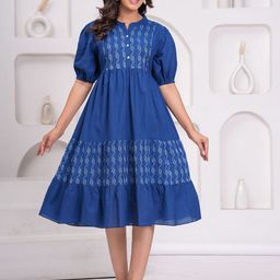 Sencei Women Striped Puff Sleeve Empire Midi Dress-image-47