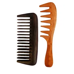 RUFIYS Set Of 2 Rose Wood & Neem Wide Tooth Hair Comb-29