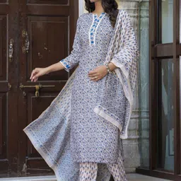 VredeVogel Women Ethnic Motifs Printed Regular Thread Work Kurta with Trousers & Dupatta-6
