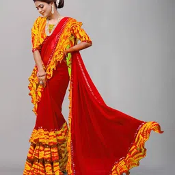 Flip The Style Pure Georgette Sequinned Block Print Saree image 2