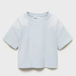 Mango Kids Girls Embroidered Drop-Shoulder Sleeves Pure Cotton T-Shirt-image-97