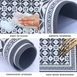 HomeCloud Black & White Geometric Printed Microfiber Rectangular Floor Mat image 3