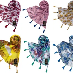 Printed Chiffon Women Multicolor Fancy Scarf, Scarf, Stole-image-47