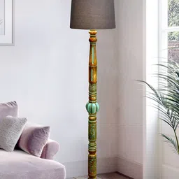 Homesake Royal Carving Brown & Grey Textured Wooden Floor Lamp-5