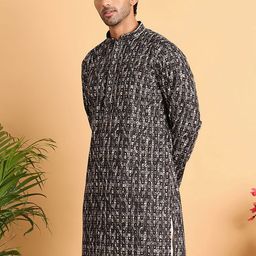 Jompers Men Geometric Embroidered Chikankari Kurta-picture-17
