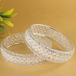 ZULKA Set Of 2 Silver-Plated Artificial Stones and Beads-Studded Kada Bangles image 5