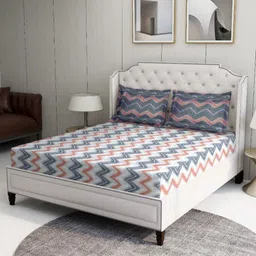 BOMBAY DYEING Grey & Orange Geometric 100 TC Queen Bedsheet with 2 Pillow Covers-picture-23