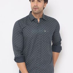 Duke Men Spread Collar Geometric Printed Cotton Slim Fit Casual Shirt-image-38