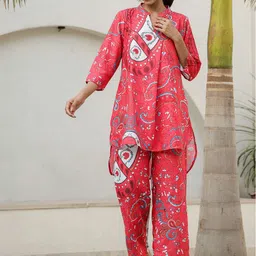 FLAVIA CREATION Printed Pure Cotton Tunic & Trousers Co-Ord Set-image-55