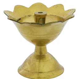 Exotic India Gold Toned Textured Pooja Diya-image-98