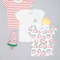 Pantaloons Baby Girls Pack of 3 Striped Round Neck Cotton T-shirts-picture-3