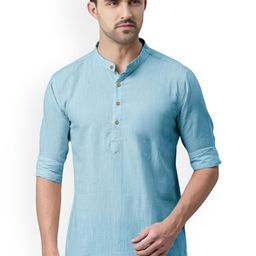 univibe Band Collar Rolled-Up Sleeves Pure Cotton Slim Fit Kurta-image-68