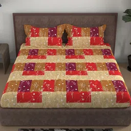 BELLA CASA Red Floral Printed180 TC Pure Cotton Queen Bedsheet Set 2.7 m x 2.2 m-image-99